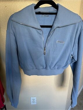 Cropped Light Blue Half-Zip Sweatshirt by Bo+Tee